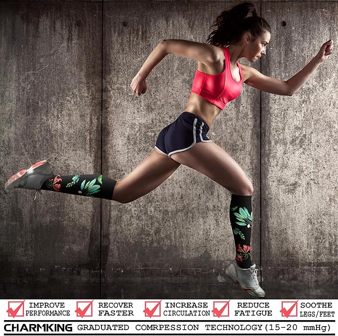 CHARMKING Compression Socks for Women & Men Circulation (3 Pairs) 15-20 mmHg is Best Support for Athletic Running Cycling