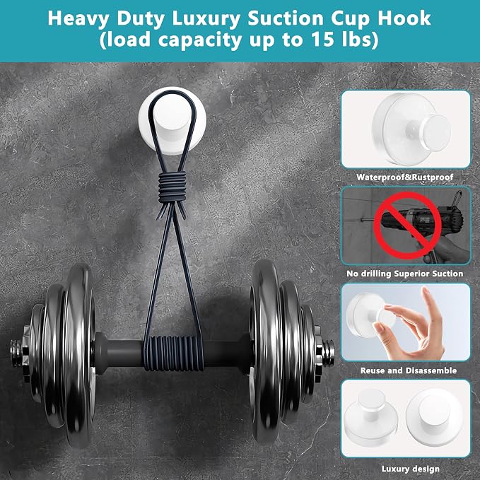 Suction Cup Hooks for Shower, Removable No Drill Towel Hooks, Upgraded 15 lbs - Image 3