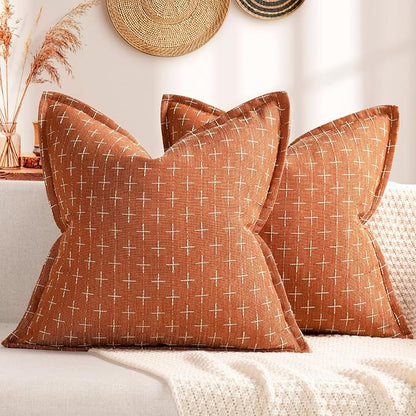 ZWJD Pillow Covers 24x24 Set of 2 Soft Fall Decor Polyester Textured Pillow by ZWJD