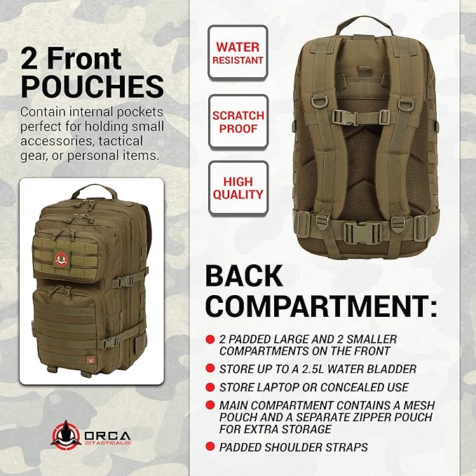 Backpack 40L Large Military 1 to 3 Day Molle Assault Pack Rucksack Army Bag