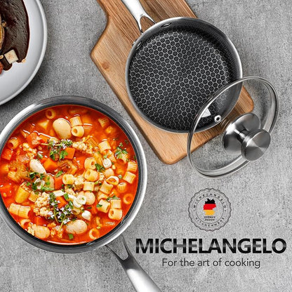 MICHELANGELO Triply Stainless Steel Pot Set, Hybrid Nonstick Saucepan Set - Image 7