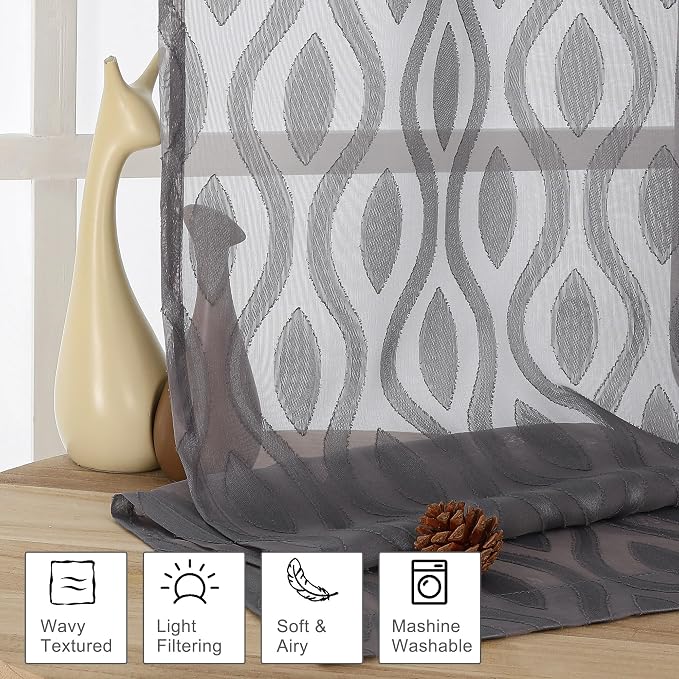 Aiyufeng Sheer Grey Curtains 54 Inch Length 2 Panels, Soft Lightweight Clip - Image 2