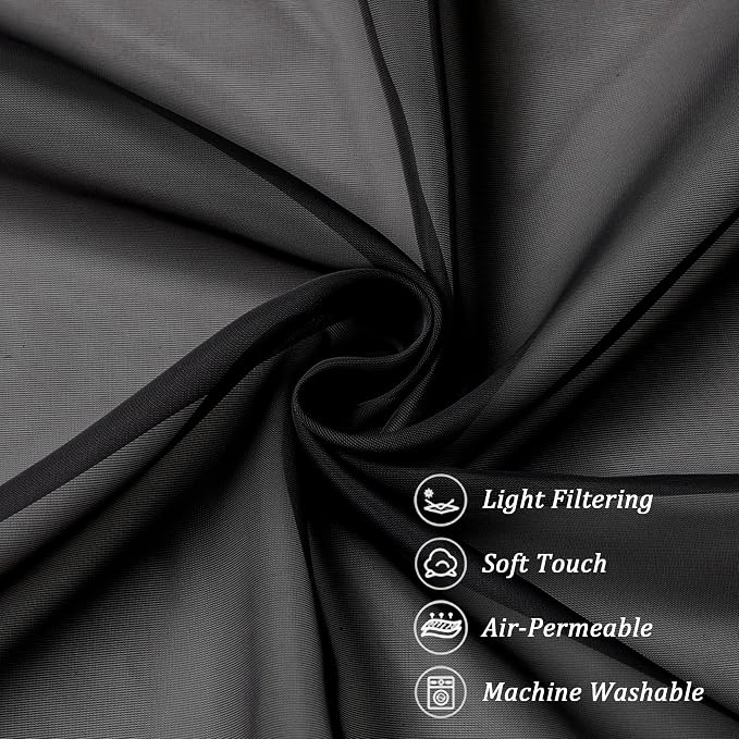 Chyhomenyc Black Sheer Curtain 72 Inches Length 2 Panels, Voile Top Dual Rod - Image 5