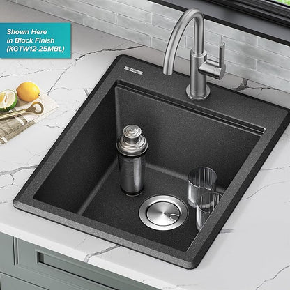 KRAUS Bellucci 18-inch Granite Workstation Drop In Top Mount Single Bowl Kitchen Sink in White with Accessories, KGTW12-18WH