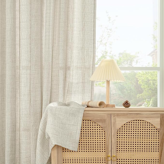 YoungsTex Short Semi Sheer Curtains 40 Inches Long for Kitchen Window, Cream Light Filtering Drapes with Rod Pocket Back Tab Privacy for Bedroom Cafe Bathroom, 2 Panels, 42 X 40 Inch