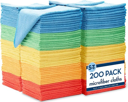 S&T INC. 200 Pack Microfiber Cleaning Cloth, Bulk Towels by STINC