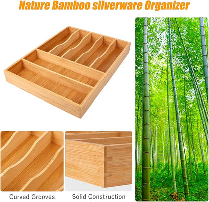 Bellsal Bamboo Silverware Drawer Organizer, Kitchen Utensil Drawer Organizers - Image 5