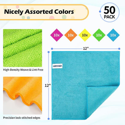 FIXSMITH Microfiber Cleaning Cloth, 50 Pack Cleaning Rags, Cleaning Towels - Image 2