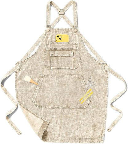 Denim Apron with Pockets for Hair Stylist Gardening Craftsmen Barista Women by Vammcht