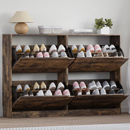 Shoe Cabinet with 4 Flip Drawers, Narrow Hidden Shoe Storage Cabinet, Slim by BORNOON