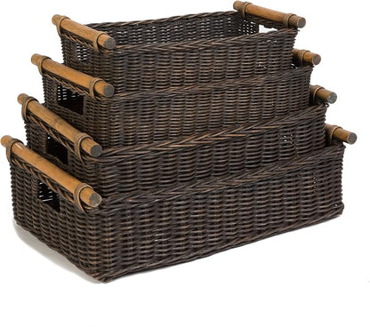 The Basket Lady Low Pole Handle Wicker Storage Basket, 15 in L x 9 in W x 5 in H - Image 2
