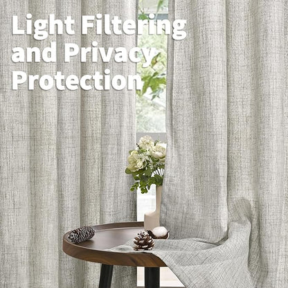 YoungsTex Dark Grey Light Filtering Curtains 84 Inch Length, Linen Drapes Semi - Image 3