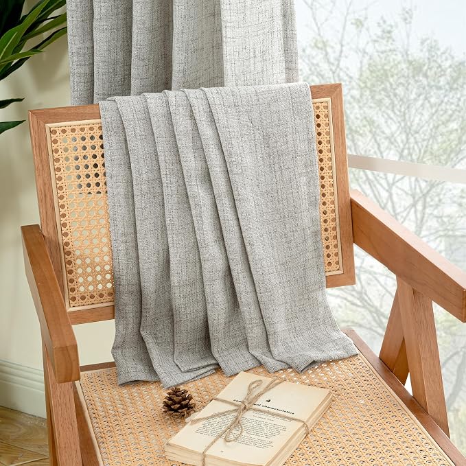 YoungsTex Dark Grey Light Filtering Curtains 84 Inch Length, Linen Drapes Semi - Image 7