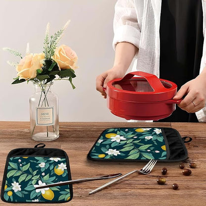 Dark Green Lemon Floral Pot Holders - Image 5