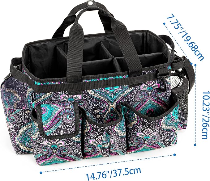 LoDrid Large Wearable Cleaning Caddy Bag with Detachable Divider, Cleaning Supply Tote Organizer with Handles and Adjustable Shoulder Strap for Cleaners & Housekeepers, Totem