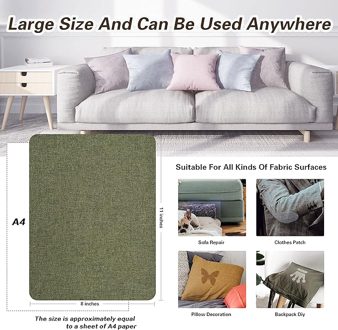 KING MOUNTAIN Fine Linen Repair Patches, Self-Adhesive Fabric, 8X11 Inch 2 PCS, Multi Color for Sofa and Clothes (Grass Green)