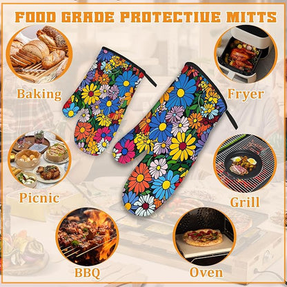 Abstract Hippie Flower Oven Mitts and Pot Holders, Heat Resistant Oven Mitts - Image 5