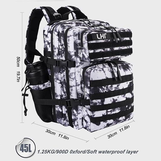 LHI Military Tactical Backpack for Men and Women 45L Army 3 Days Assault Pack Bag Large Rucksack with Shoe Compartment - Blue