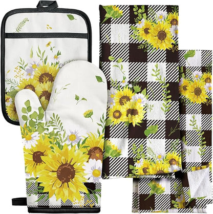 Miss Adola 270 GSM Cotton Kitchen Towels, Oven Mitt and Pot Holder by MissAdola