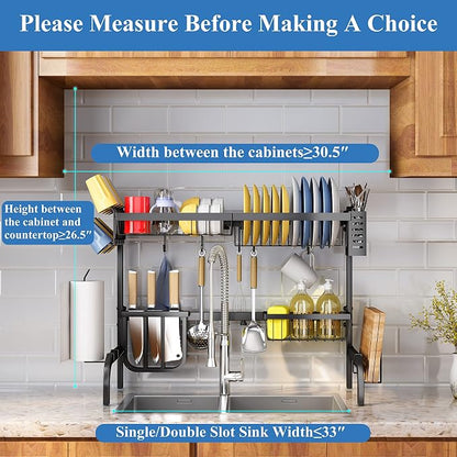 SAYZH Over The Sink Dish Drying Rack, Adjustable 2 Tier Metal Steel Dish Drying - Image 8