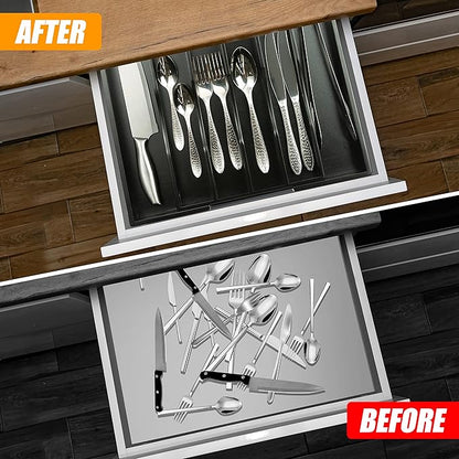 Bellsal Black Silverware Organizer Kitchen Drawer Organizer Expandable Bamboo - Image 3