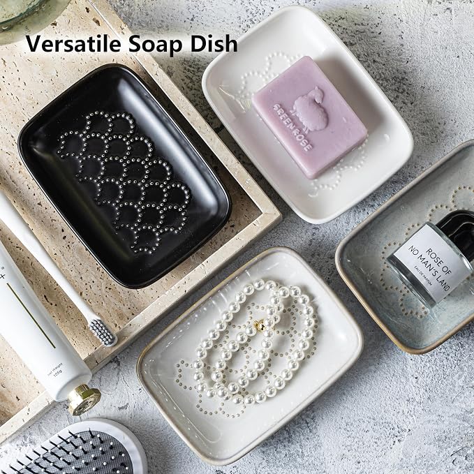 Gomakren Soap Dish for Shower, Ceramic Soap Dishes for Bar Soap Sponge - Image 8