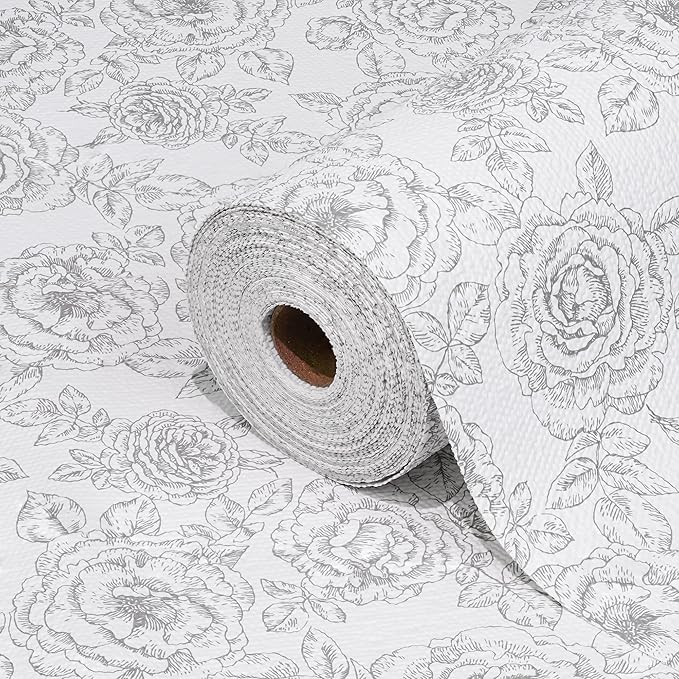 Drawer and Shelf Liner for Kitchen Cabinets Non-Adhesive, Non-Slip Cabinet Liner Shelf Paper Strong Grip Waterproof Easy to Clean for Kitchen Shelves Cupboard, Flower,17.5IN X 20FT