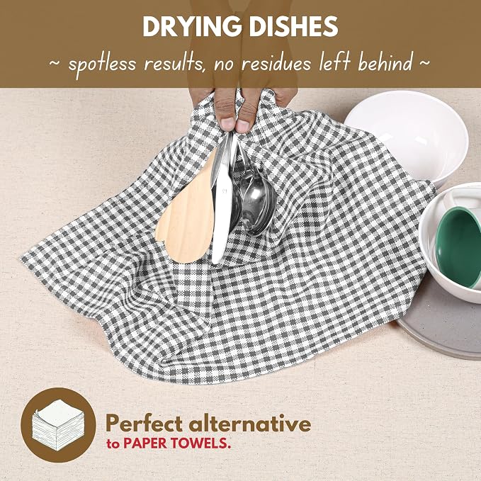 Native Fab Gingham Kitchen Towels 6 Pack, 100% Cotton 16x26 Inch, Absorbent & - Image 7