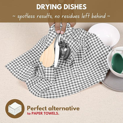 Native Fab Gingham Kitchen Towels 6 Pack, 100% Cotton 16x26 Inch, Absorbent & - Image 7