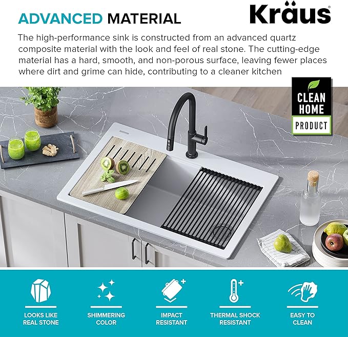 KRAUS Bellucci Workstation 33 in. Drop In Single Bowl Granite Kitchen Sink in White with Accessories, KGTW1-33WH