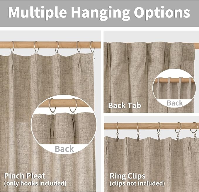 YoungsTex Oatmeal Linen Semi Sheer Curtains 63 Inch Length - Image 6