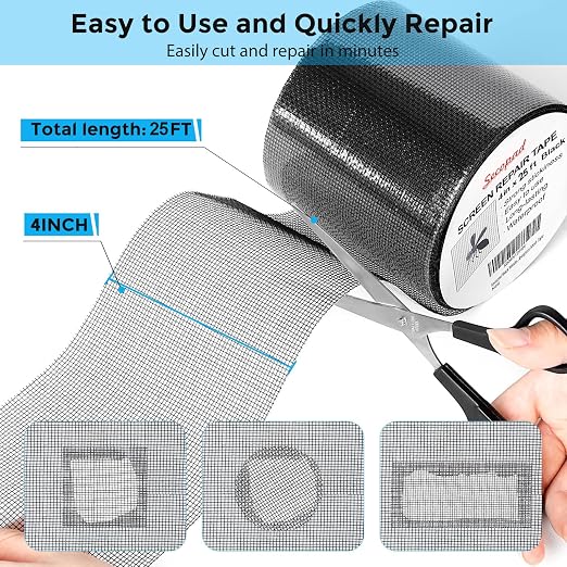 Black Window Screen Repair Tape, 4IN X 25FT Screen Repair Kit - Image 3