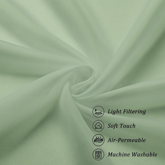 Chyhomenyc Sage Green Sheer Curtains 45 Inch Long 2 Panels, Short Voile Rod - Image 7
