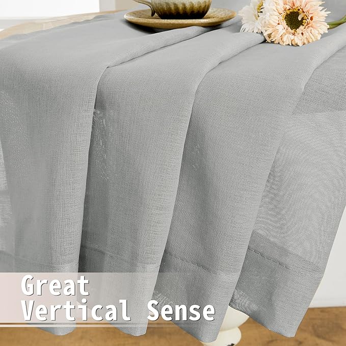 Tollpiz Short Sheer Door Curtains Closet Linen Textured Curtains Sheer Doorway Light Filtering Voile Patio Glass Door Rod Pocket Curtain French Door, 54 x 40 inches Long, Silver Grey, Set of 1 Panel