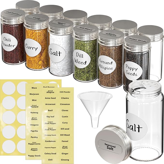 Simple Houseware 12-Pack 3 oz Glass Spice Jars, Round Bottles by SimpleHouseware