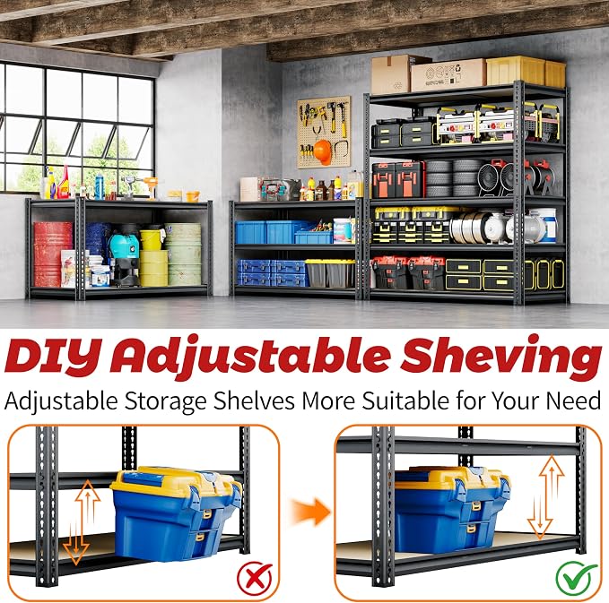 72"H Storage Shelves Heavy Duty, 2000LBS Garage Shelving, 5 Tier Metal Shelving - Image 7