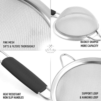 Zulay Kitchen Premium Stainless Steel Fine Mesh Strainer Set - Image 4