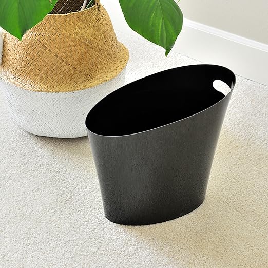 Youngever 2 Gallon Slim Trash Can, Plastic Garbage Container Bin, Small Trash Bin with Handles for Home Office, Living Room, Study Room, Kitchen, Bathroom (2 Pack) (Black)
