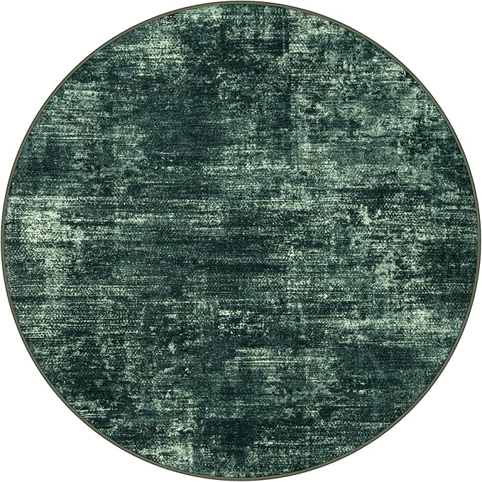 IOHOUZE Abstract Round Area Rug 6 Ft Washable Circle Rugs Large Round Rug Non Slip Thin Soft Circle Rugs, Printed Faux Wool Floor Carpet for Bedroom Living Room Dining Room Nursery, Dark Green