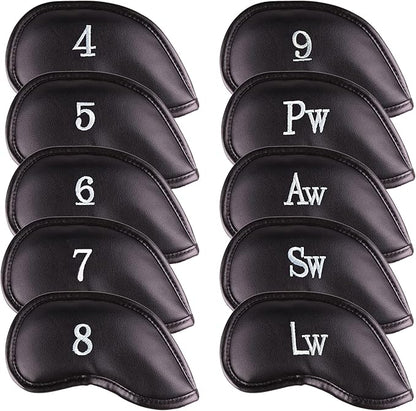 Premium Magnetic Leather Iron and Wedge Golf Club Head Covers | Set of 10 | by AllTeedUp