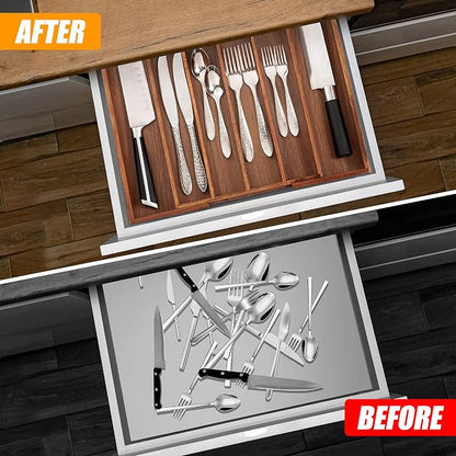 Bellsal Acacia Silverware Organizer Kitchen Drawer Organizer Expandable Bamboo - Image 2