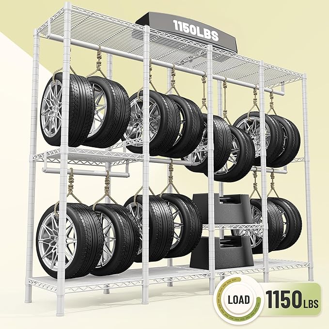 Raybee Heavy Duty Clothes Rack for Hanging Clothes,Clothing Rack with Shelves, Adjustable,76" W x 77" H x 18" D,Max Load 1150lbs,White