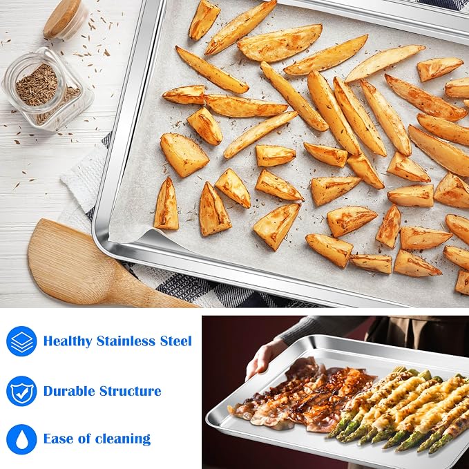 E-far Large Baking Sheets Set of 3, 20”x14” Stainless Steel Cookie Sheet Pans - Image 4