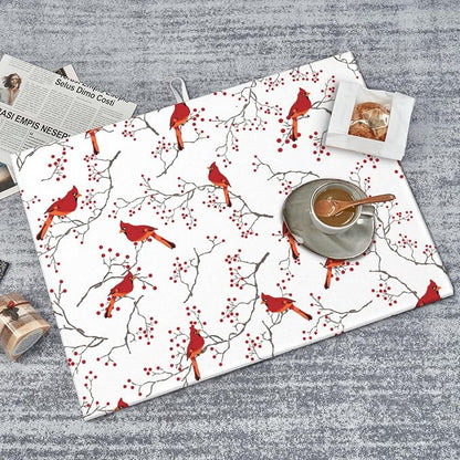 Cardinal Bird Red Berry Decor Microfiber Dish Drying Mat - Image 6