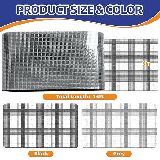 KING MOUNTAIN Grey Window Screen Repair Tape, 3inX15FT Heavy Duty Screen Repair - Image 2