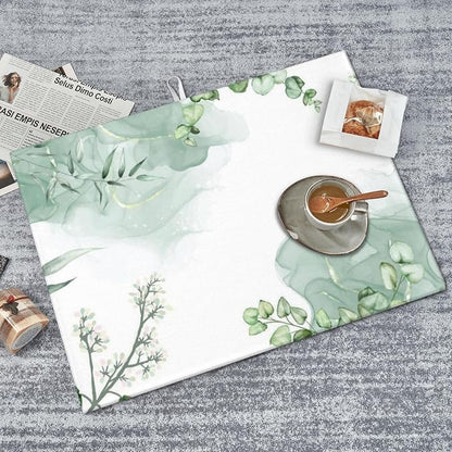 Watercolor Green Leaf Floral Dish Drying Mat - Image 6