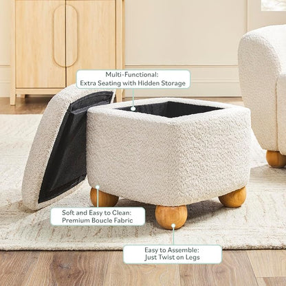 Walker Edison Linley Contemporary Small Storage Bouclé Ottoman - Image 3