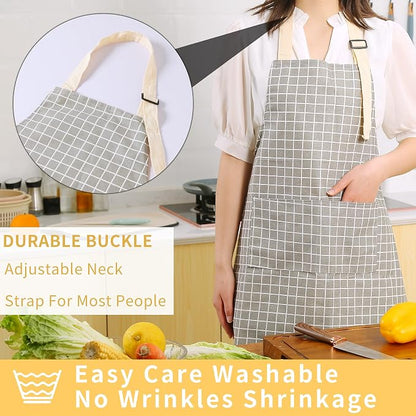 Tosewever 2 Pieces Kitchen Cooking Aprons, Waterproof Linen Adjustable Bib - Image 4