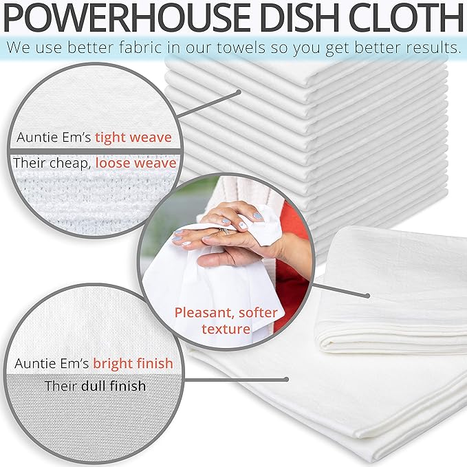 Aunti Em's Kitchen Flour Sack Dish Towels - Natural Cotton for Embroidery and Drying Glass, Hand, Dinnerware - Plain, Thick, Zero-Lint, Highly Absorbent - Set of 12, 27 x 27 Inch, Navy Blue