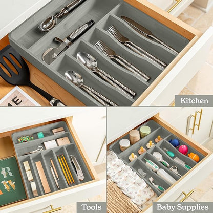 SMIRLY Silverware Drawer Organizer – Bamboo Kitchen Drawer Organizer, - Image 4